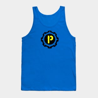 Yellow Letter P in a Black Industrial Cog Tank Top